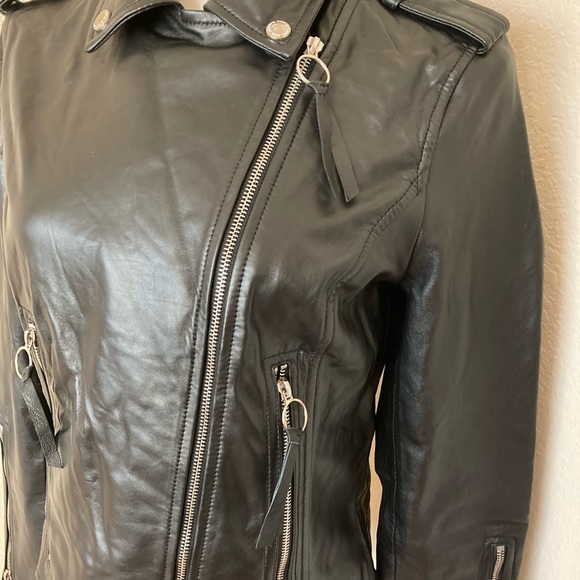 Sam Edelman motojacket black leather  jacket real leather asymmetric zipper new - Picture 9 of 13